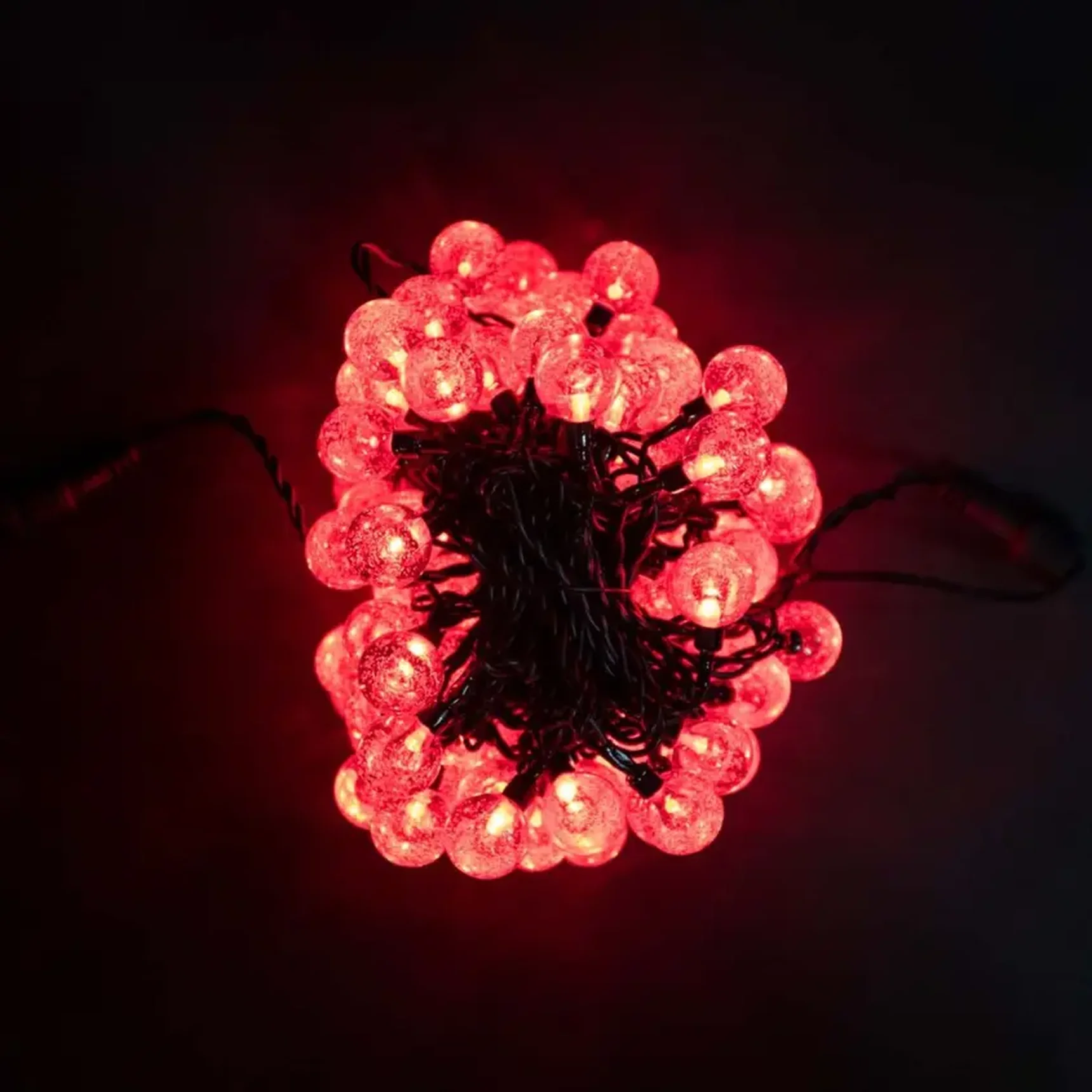 Гирлянда «Шарики» 10м Красная 9В, Диаметр Шарика 23мм, 100 LED, Провод Черный ПВХ, IP54