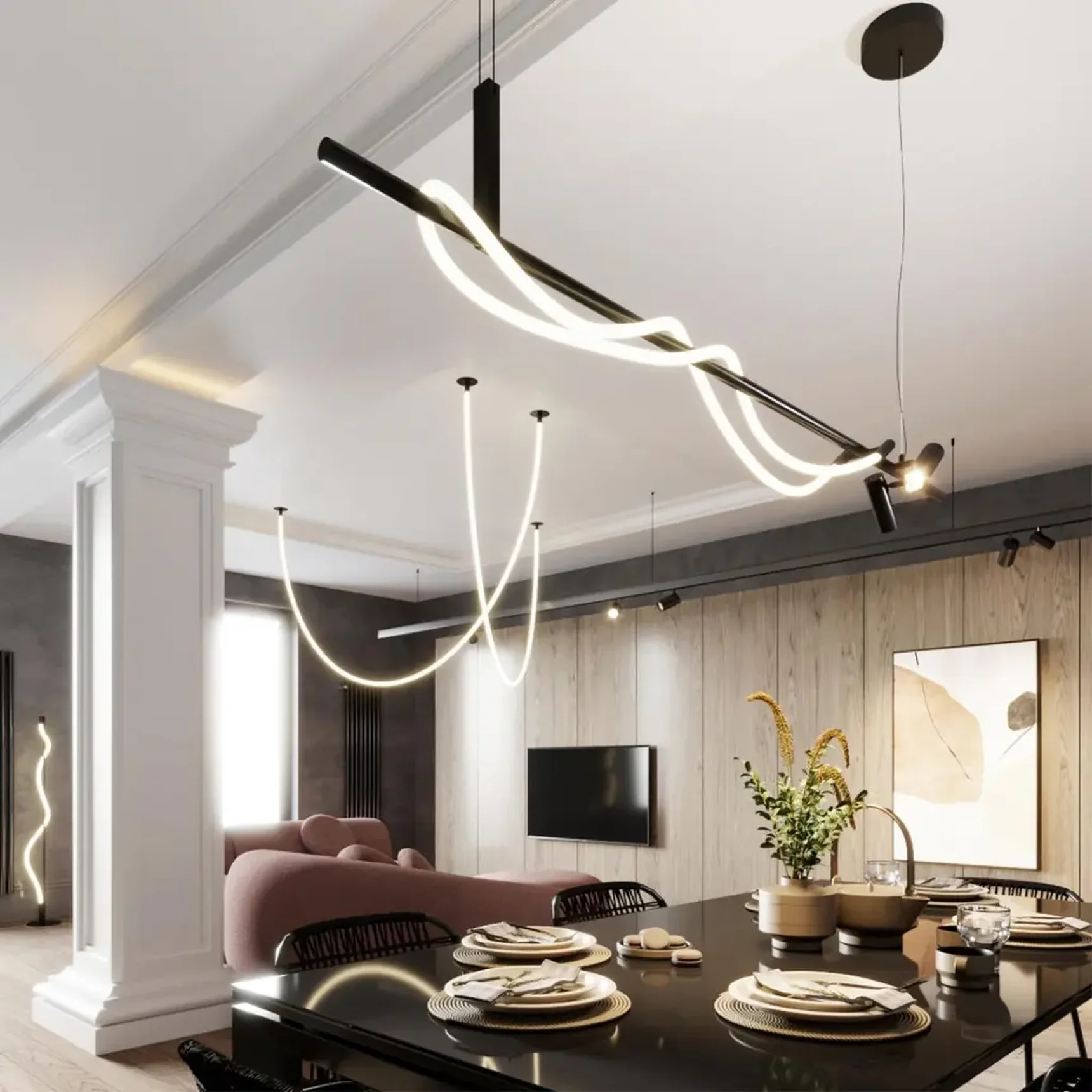 4391/40L HIGHTECH ODL24 263 черный/металл/канат Подвесной св-к с раздельн. вкл IP20 LED 40W 1580Лм 4000K CORDA