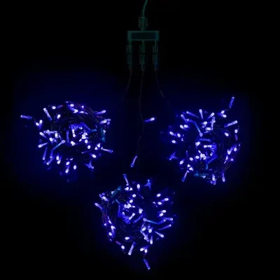Комплект 3 Синих Нити по 20м, 600 LED, Провод Черный ПВХ, IP54