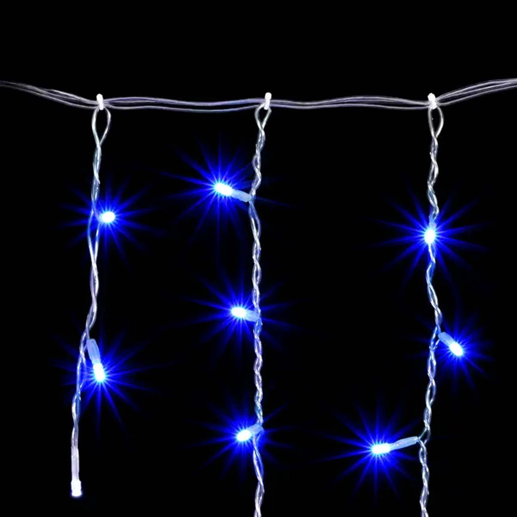 Гирлянда Бахрома 4,9 x 0,5 м Синяя с Мерцанием Белого Диода 220В, 240 LED, Провод Прозрачный ПВХ, IP54