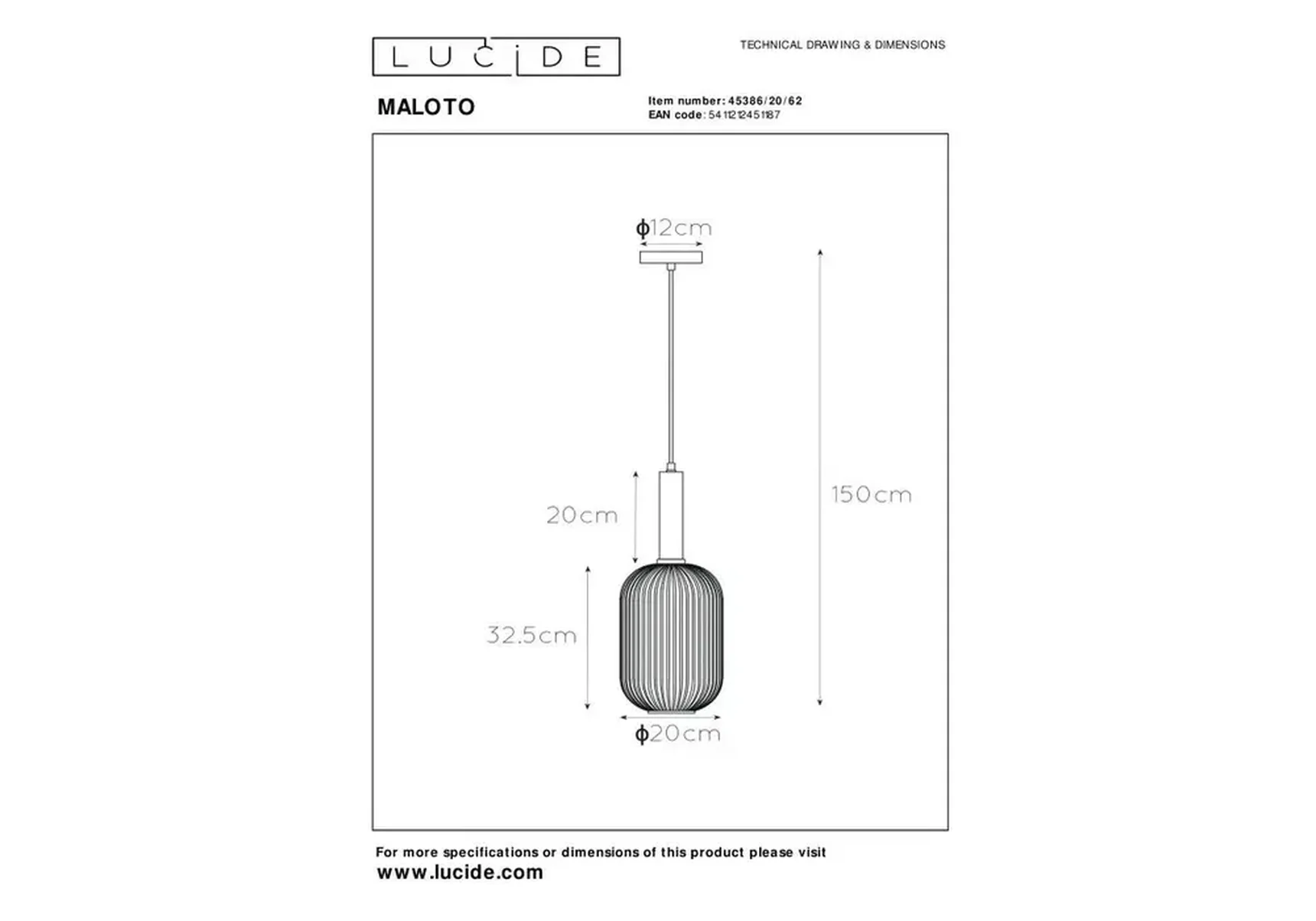 Подвесной светильник Lucide Maloto 45386/20/62