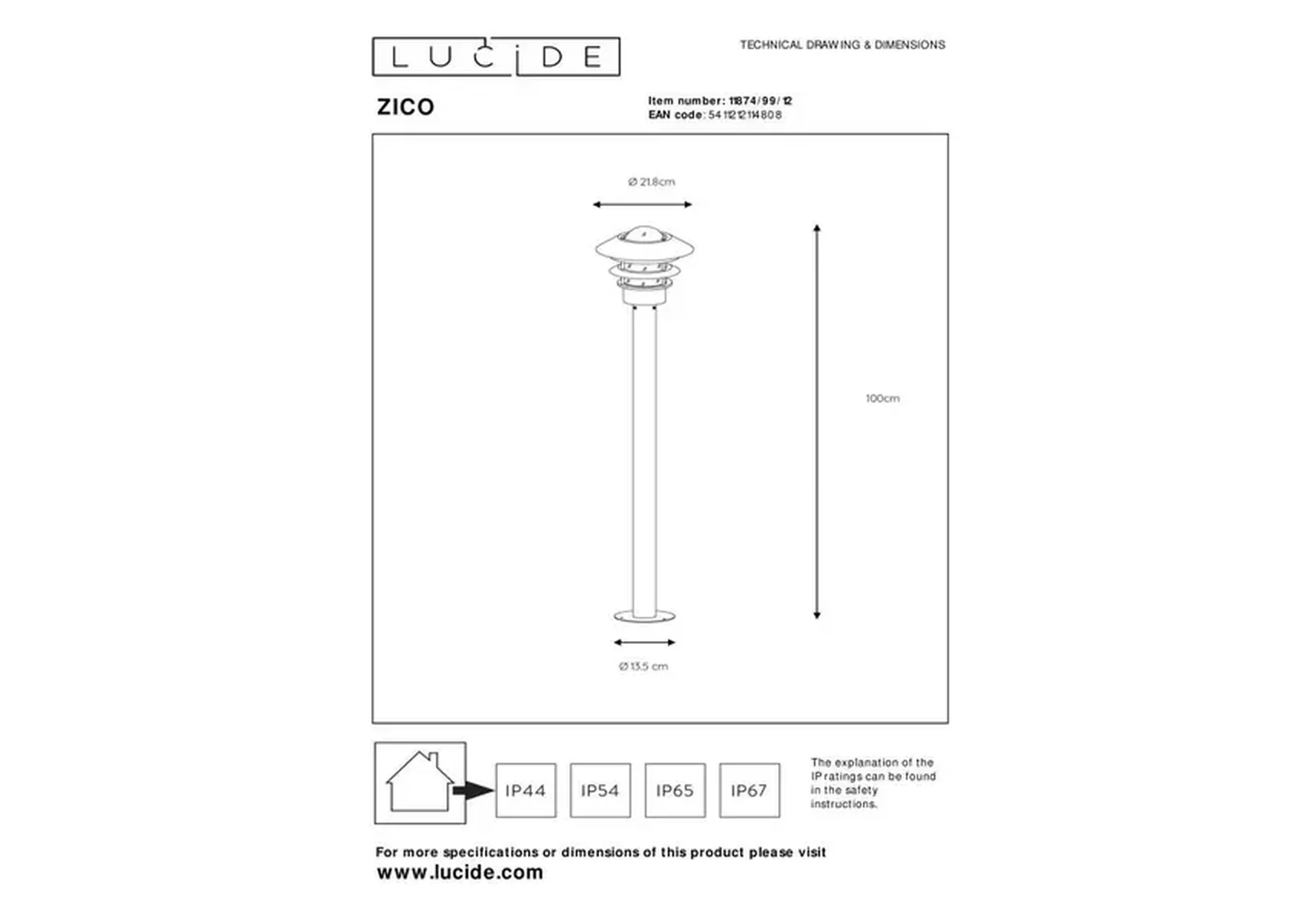 Уличный светильник Lucide Zico 11874/99/12