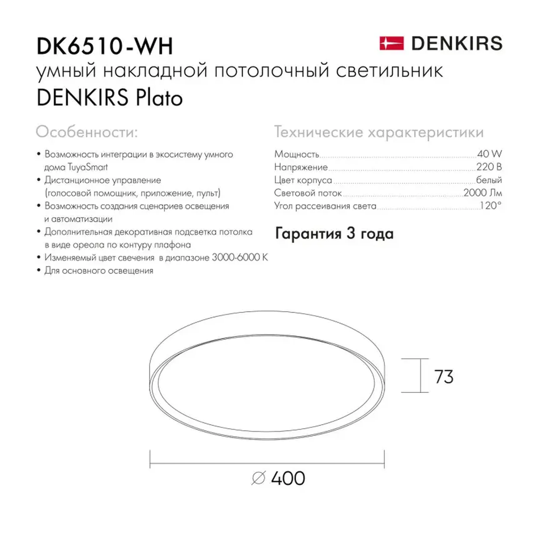 Накладной светильник Denkirs DK6510-WH/1