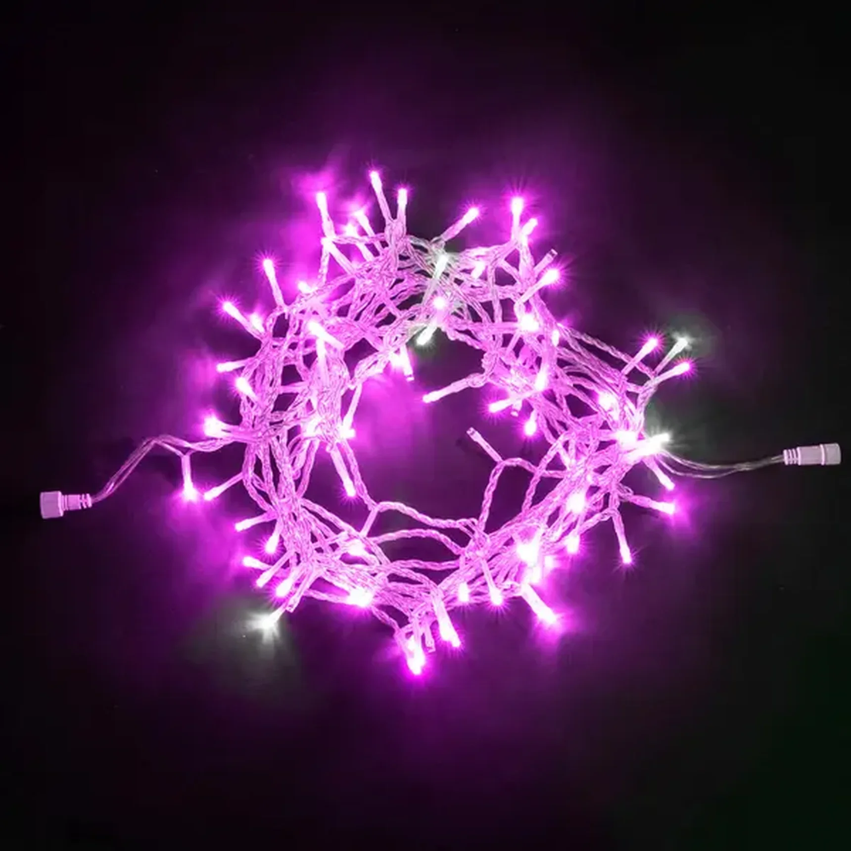 Гирлянда Нить 10м Розовая с Мерцанием Белого Диода 24В, 100 LED, Провод Прозрачный ПВХ, IP54