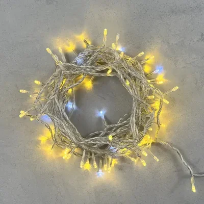 Гирлянда Нить 10м Золотой с Мерцанием Белого Диода 220В, 100 LED, Провод Прозрачный ПВХ, IP54