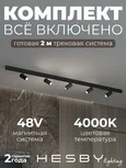 Трековая система со светильниками №3 однофазная накладная Eldeko (48В, форма - прямая, 2м, 4000K), черная