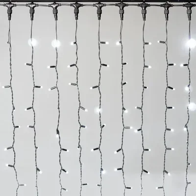Гирлянда Занавес 2х3 м Белый 220В, 600 LED, Провод Черный Каучук 2,3мм, IP65