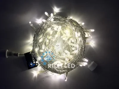 Светодиодная гирлянда 100 LED, 4.8 Ватт, IP54, для улицы и помещения, провод Прозрачный, Свечение: постоянное, RL-S10C-24V-T/WW