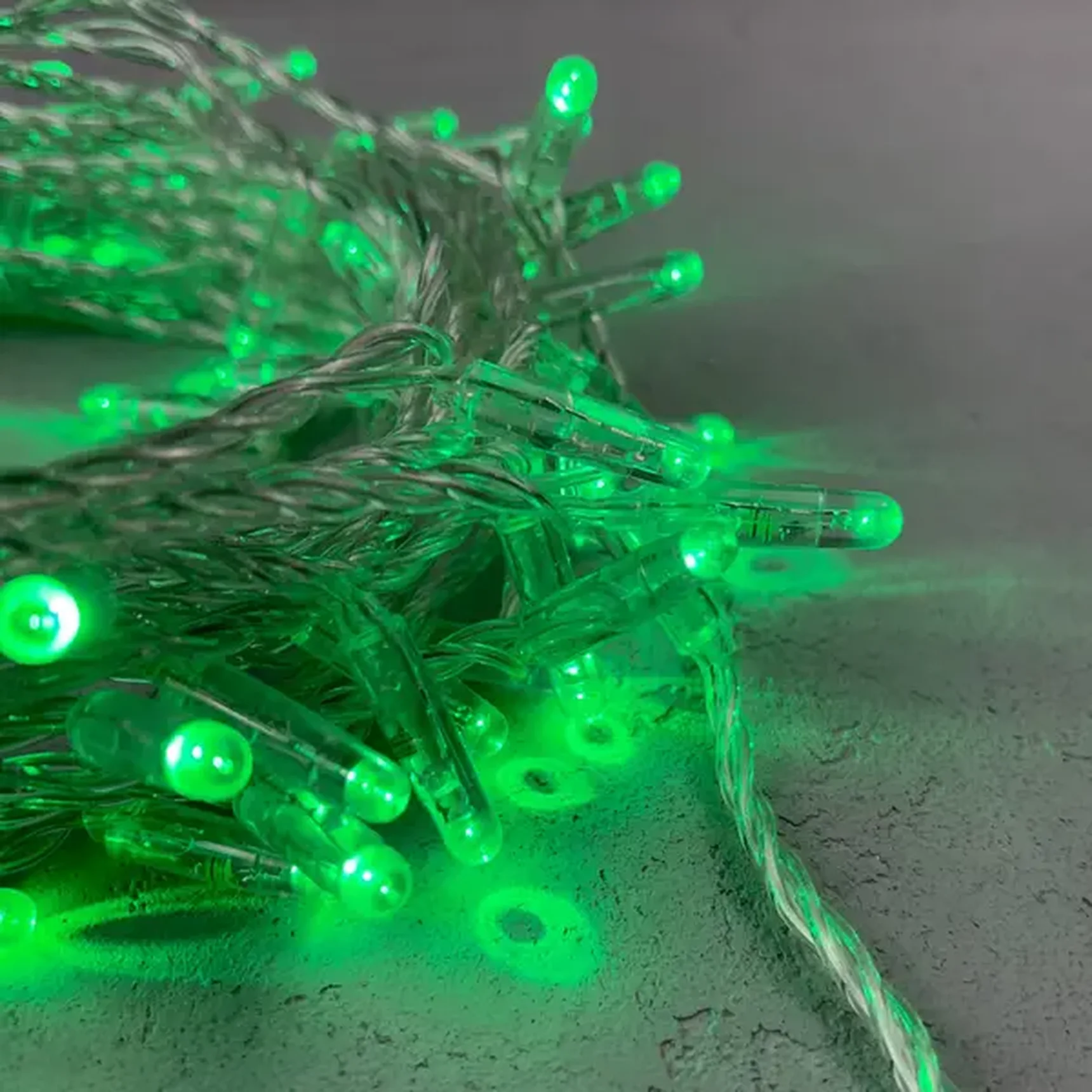 Гирлянда Нить с Колпачком 10м Зеленая 24В, 100 LED, Провод Прозрачный ПВХ, IP65