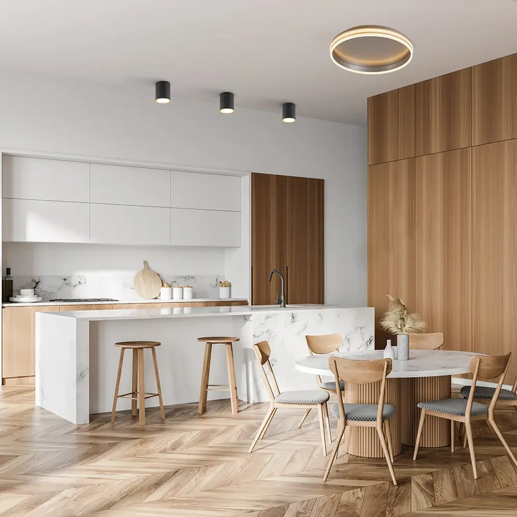 Светильник светодиодный управляемый с пультом, с батарейками 2*ААА, 80W, Max. 4800Lm, 3000К-6500K, IP20, серебро AL5880 SHINING RING