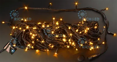 Светодиодная гирлянда 200 LED, IP54, для улицы и помещения, провод черный, Свечение: 8 режимов, RL-T20C2-B/Y