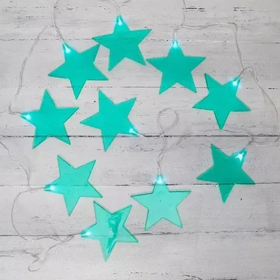 Гирлянда светодиодная Звездопад бирюзовая 10 LED, 2,25 м, прозрачныйПВХ, белый цвет свечения, 2 х АА (батарейки не в комплекте) NEON-NIGHT