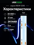 Светодиодная лента NEW COB 256/м (11Вт/м) 24В синяя 006369