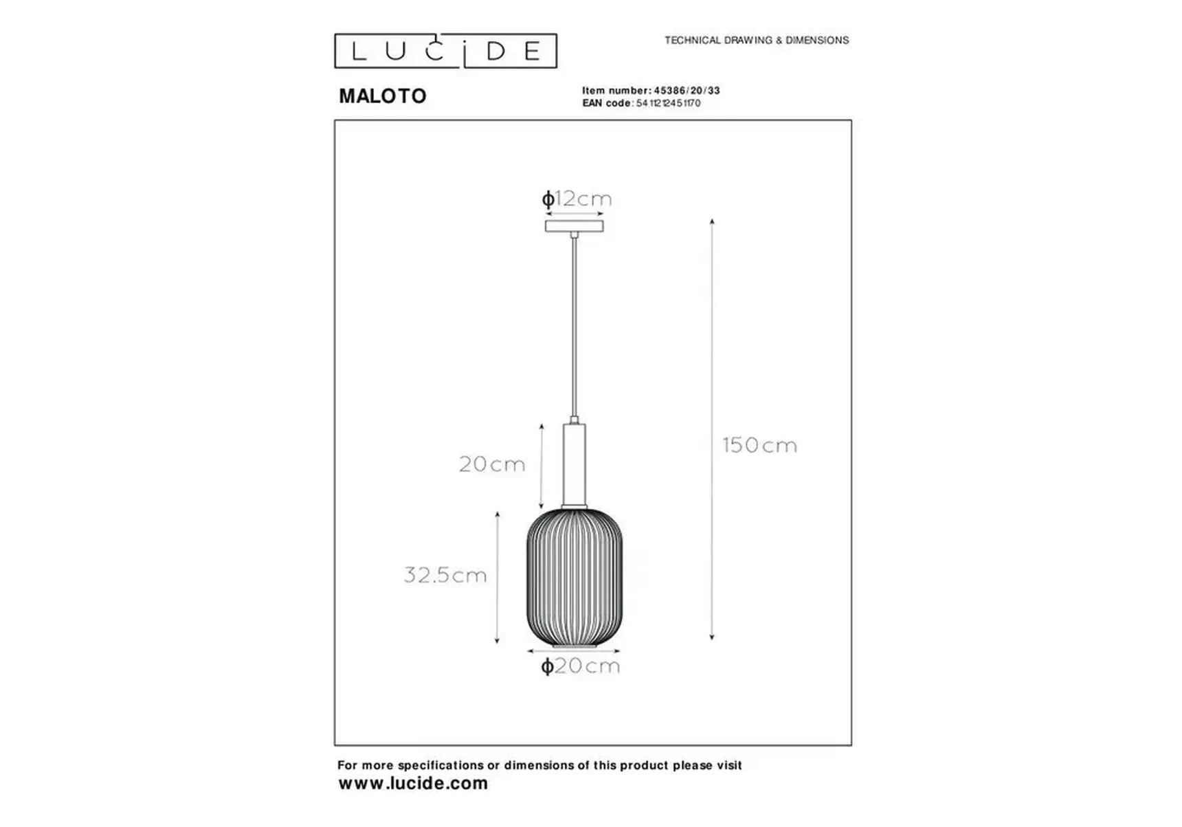 Подвесной светильник Lucide Maloto 45386/20/33
