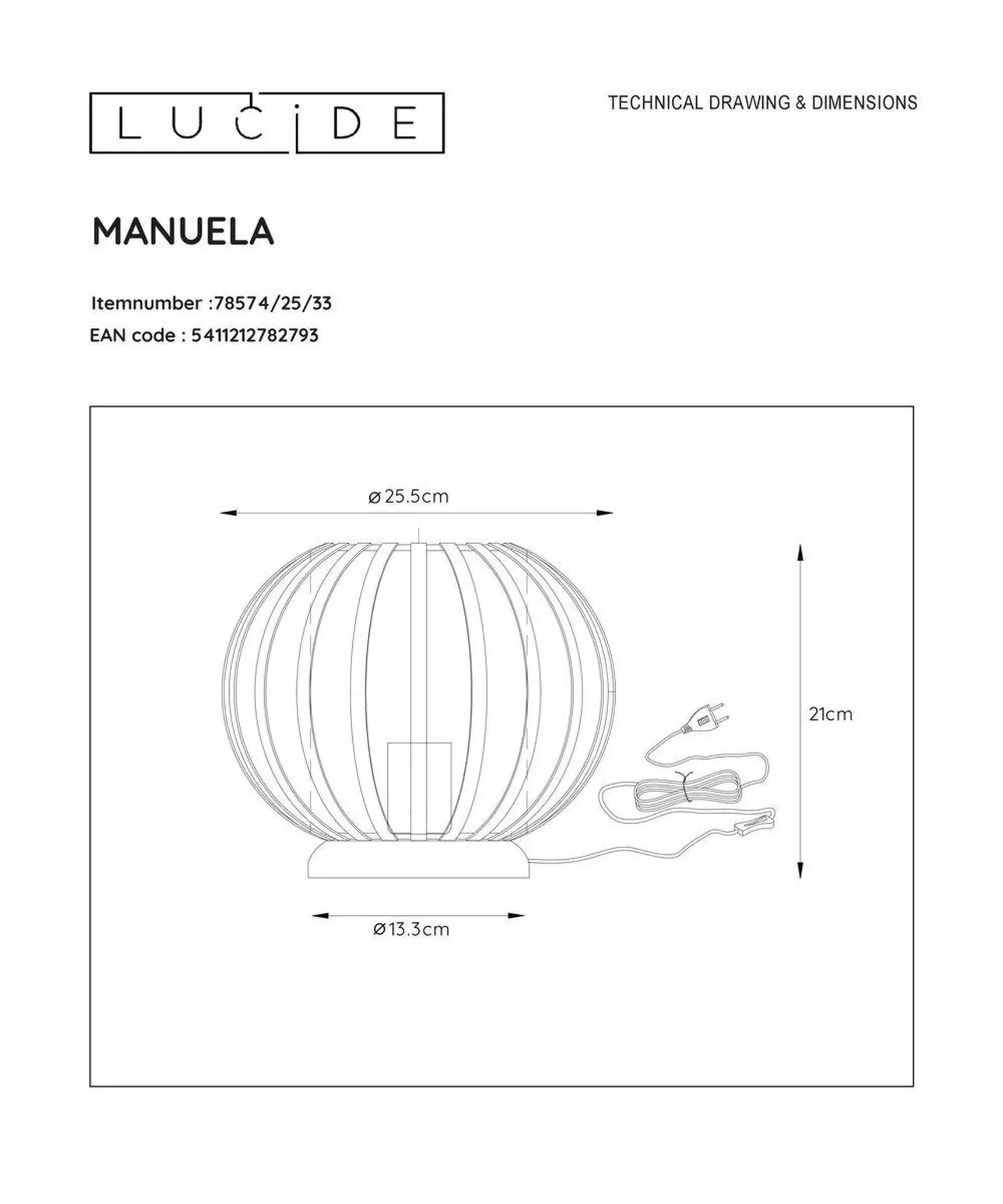 Настольная лампа Lucide Manuela 78574/25/33