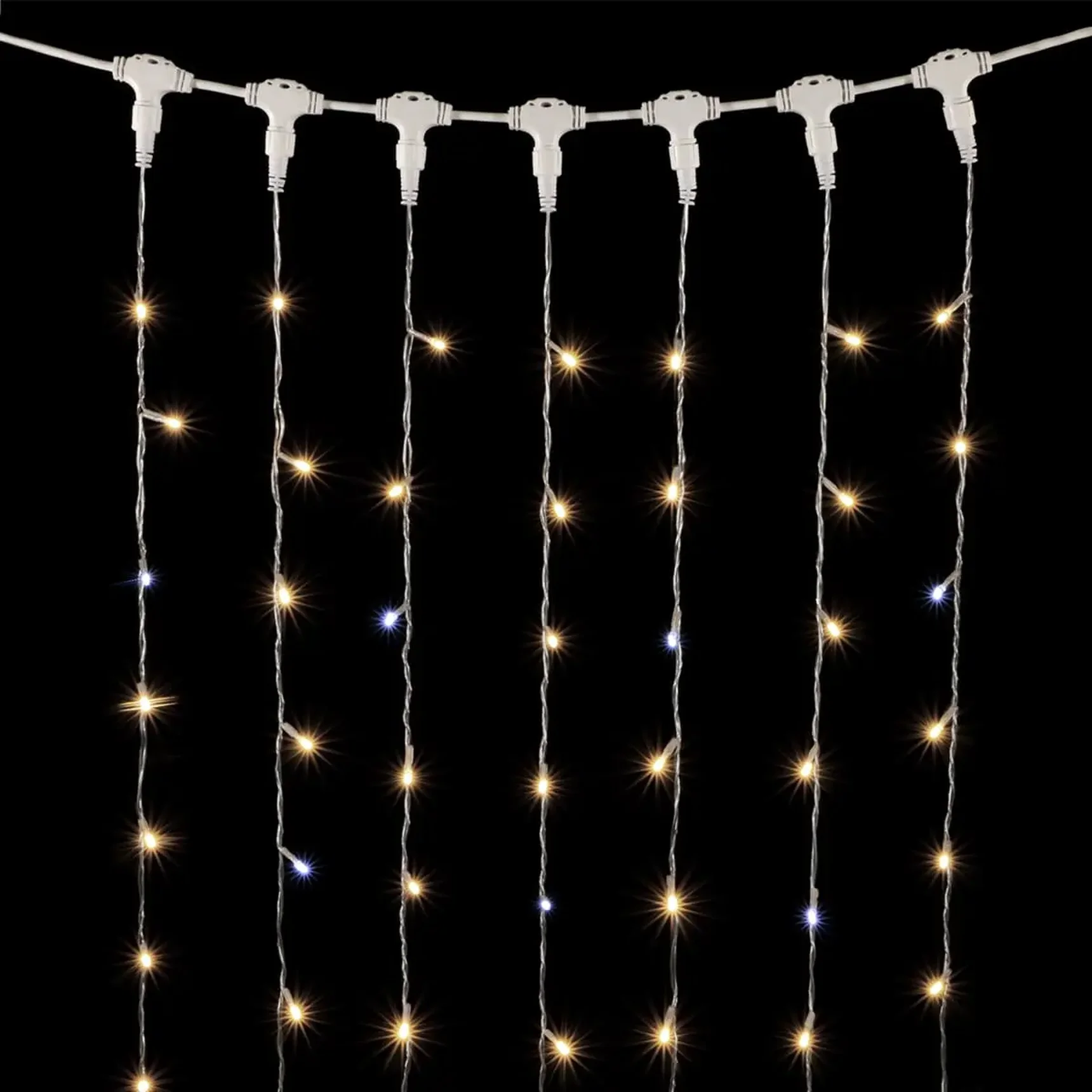 Гирлянда Занавес 2 x 2 м Тепло-Белый с Мерцанием Белого Диода 220В, 400 LED, Провод Прозрачный ПВХ, IP54