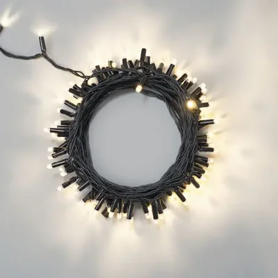 Гирлянда Нить с Колпачком 10м Тепло-Белая 220В, 100 LED, Провод Черный ПВХ, IP65