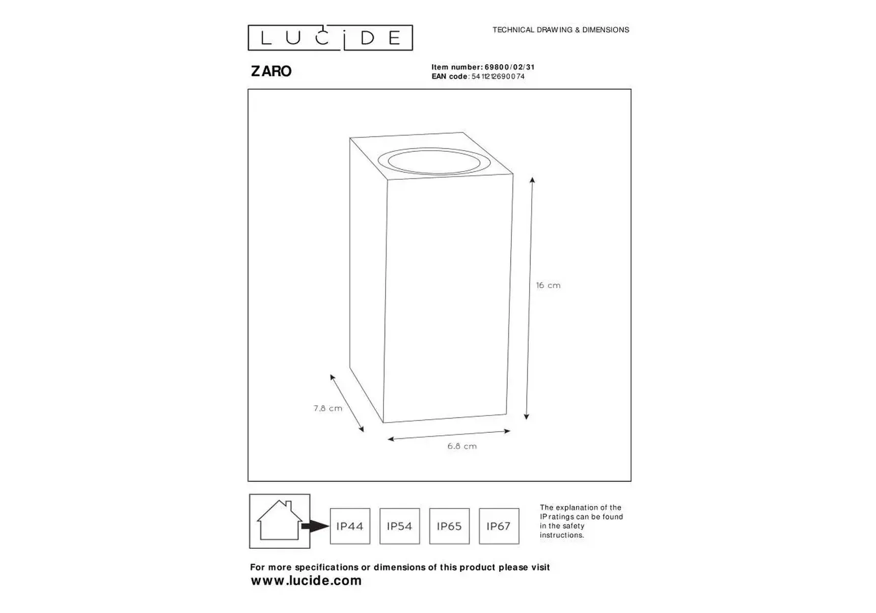 Уличный настенный светильник Lucide Zaro 69800/02/31