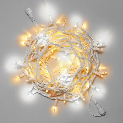 Нить 10м, 100 LED, соединяемая, с мерцанием, 24В, IP65, белый резиновый провод 3.3мм, ТЁПЛАЯ БЕЛАЯ