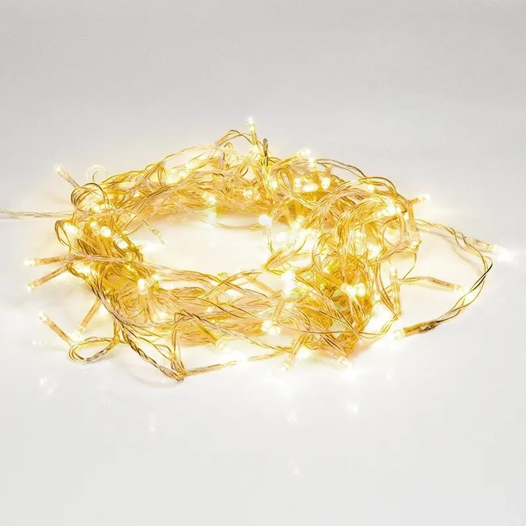 Гирлянда светодиодная универсальная 100 LED ТЕПЛЫЙ БЕЛЫЙ 10 метров, прозрачный ПВХ, с контроллером