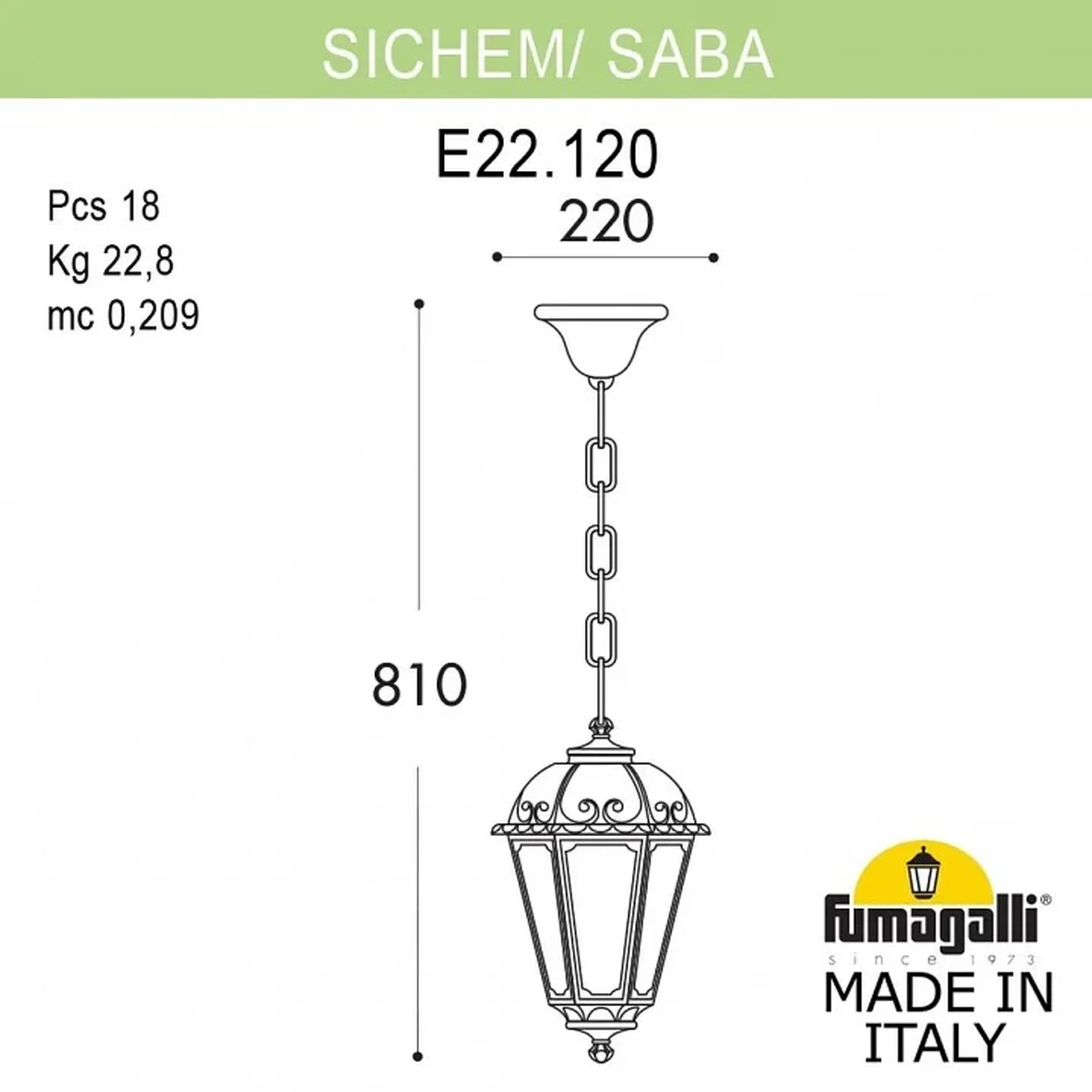 Светильник уличный подвесной FUMAGALLI SICHEM/SABA K22.120.000.AXE27