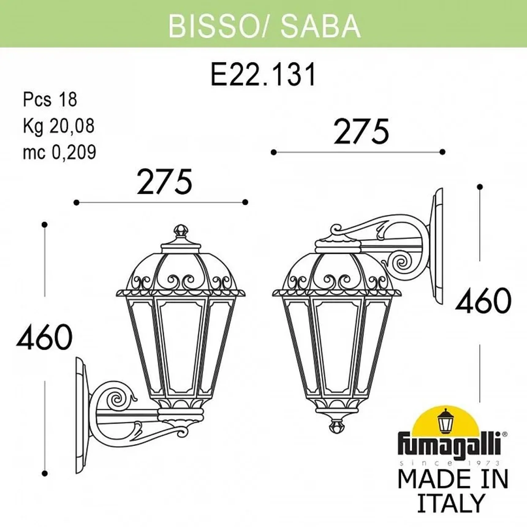 Светильник уличный настенный FUMAGALLI BISSO/SABA K22.131.000.WYE27 DN