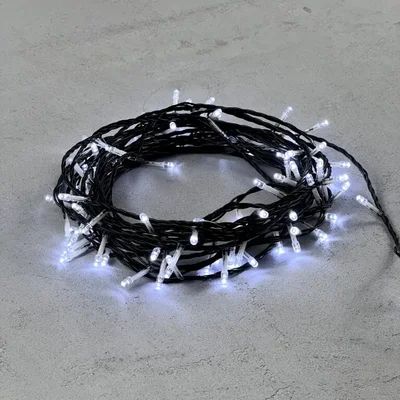 Гирлянда Нить с Контроллером 10м Белая 220В, 100 LED, Провод Черный ПВХ, IP20