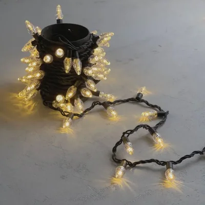 Гирлянда «Шишки» 10м Тепло-Белая 220В, 100 LED, Провод Черный Каучук 2,3мм, IP65