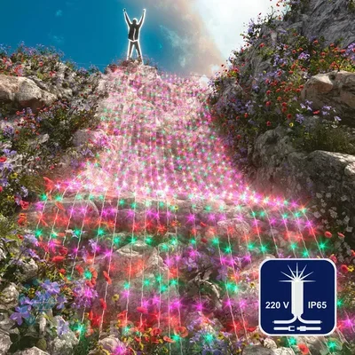 Светодиодный занавес (дождь) Rich LED 2*9 м, влагозащитный колпачок, мерцающий, мульти, белый провод, RL-C2*9F-CW/RGP