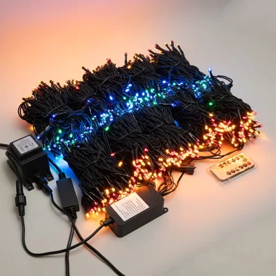 Комплект 10 Разноцветных Нитей по 10м, 1000 LED, Провод Черный Каучук 2,3мм, IP65