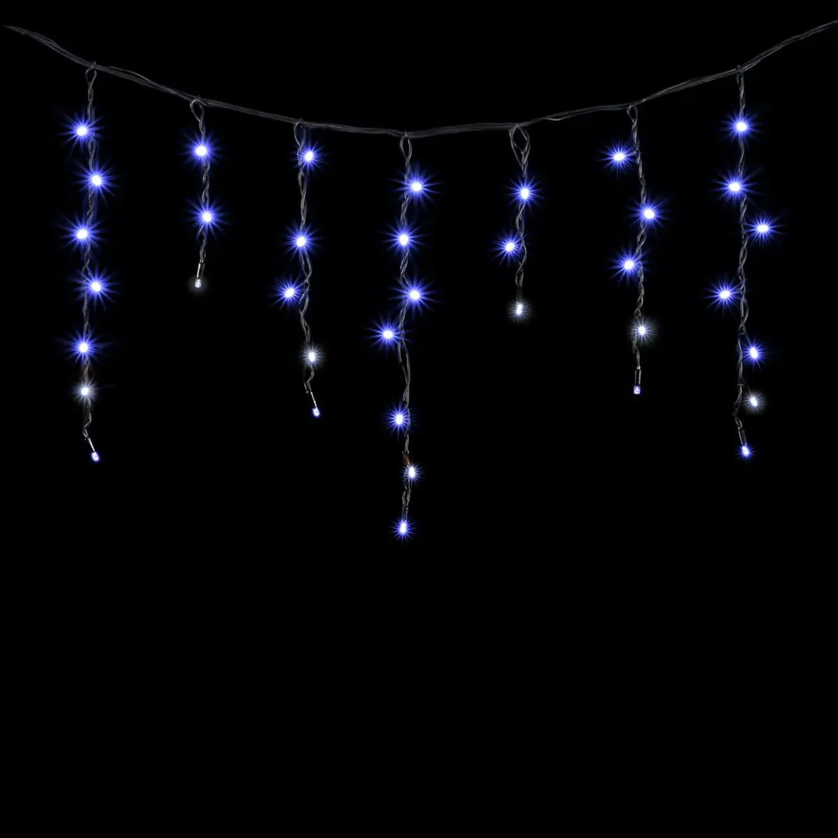 Гирлянда Бахрома 3,1 x 0,5 м Синяя с Мерцанием Белого Диода 220В, 120 LED, Провод Черный Каучук, IP65