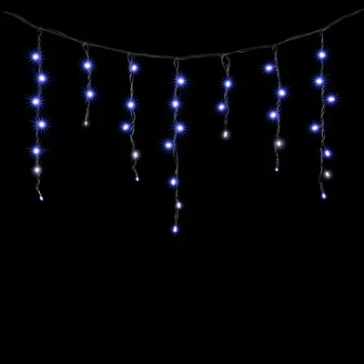 Гирлянда Бахрома 3,1 x 0,5 м Синяя с Мерцанием Белого Диода 220В, 120 LED, Провод Черный Каучук, IP65