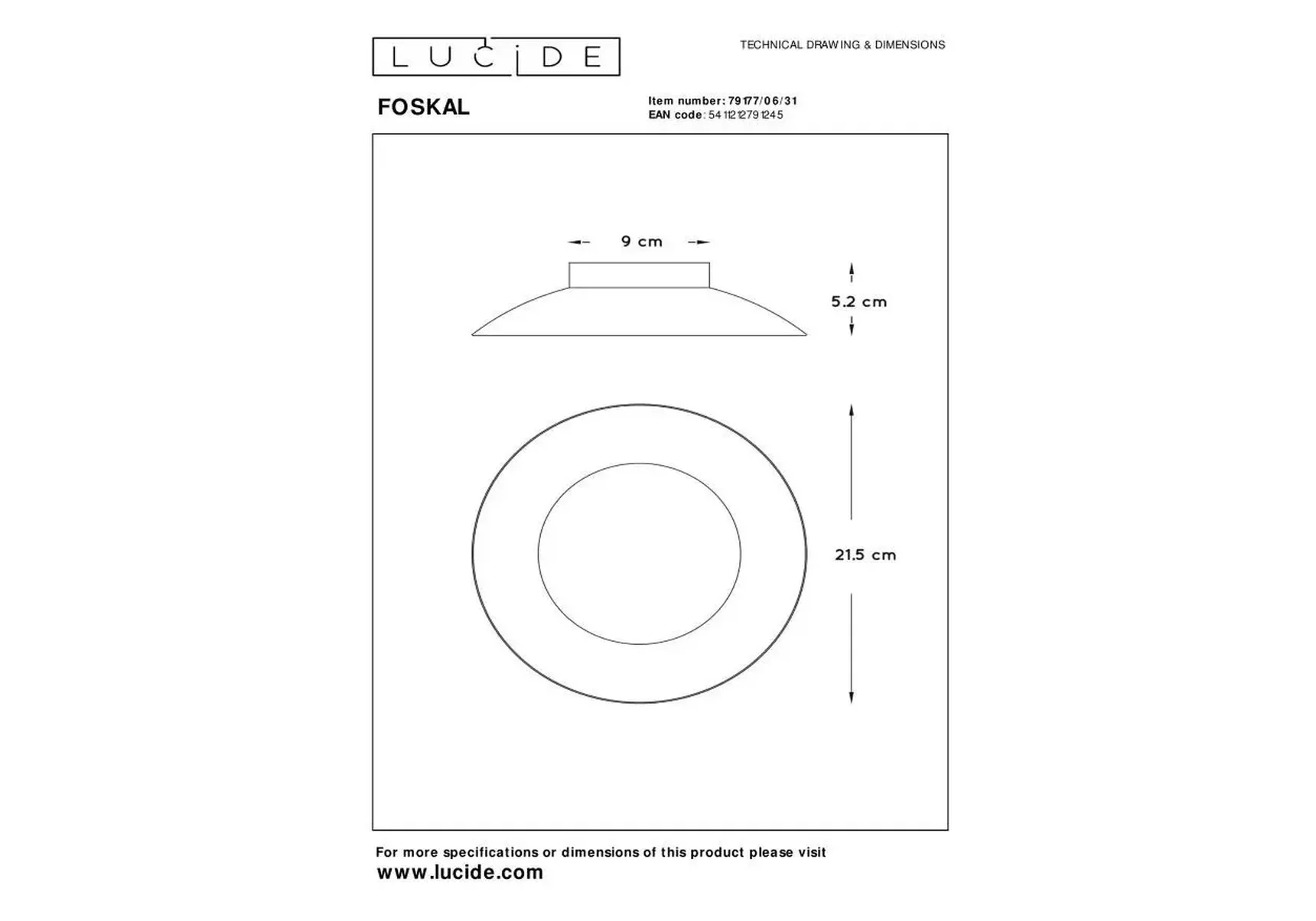 Потолочный светодиодный светильник Lucide Foskal 79177/06/31