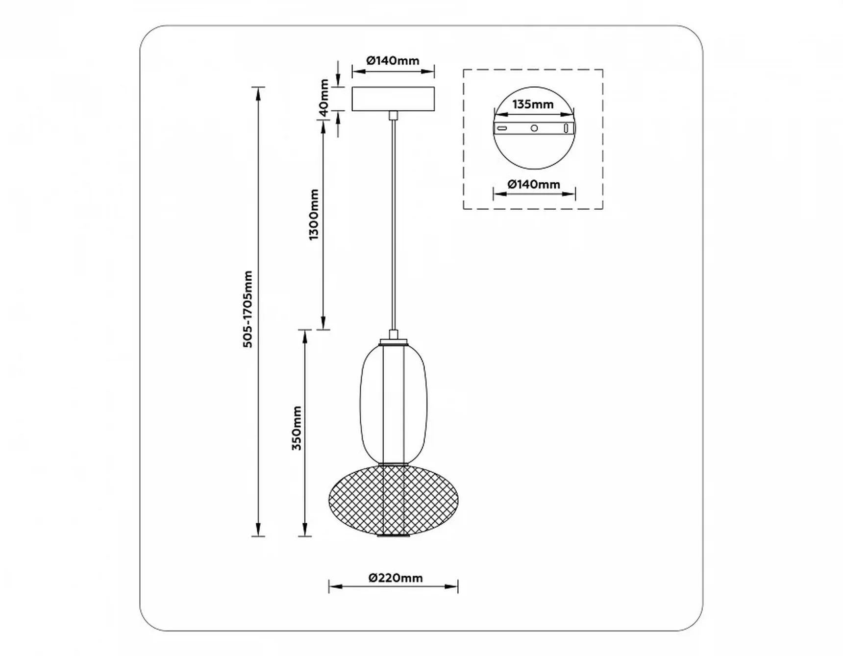Светильник светодиодный подвесной LH11007 BK/FR черный/белый матовый 15W 3000K D220*350