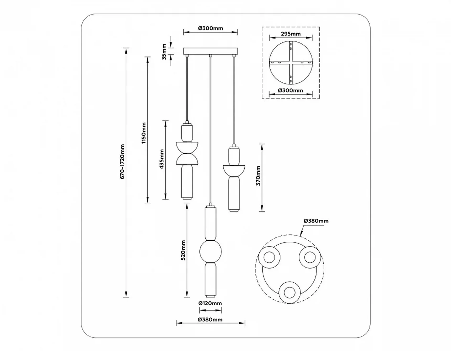 Светильник светодиодный подвесной LH11026/3 BK/SM черный/дымчатый 40W 3000K D380*1720