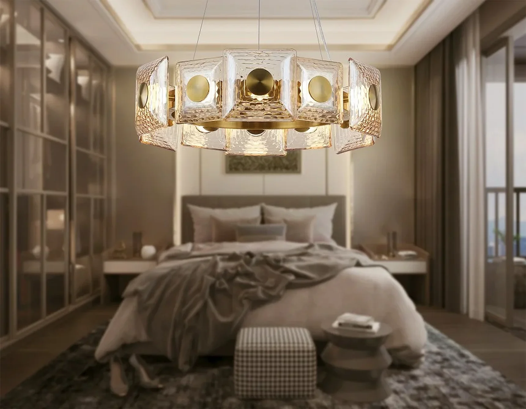 Светильник светодиодный подвесной LH31021 BS/TI латунь/янтарь 56W 3000K D570*150