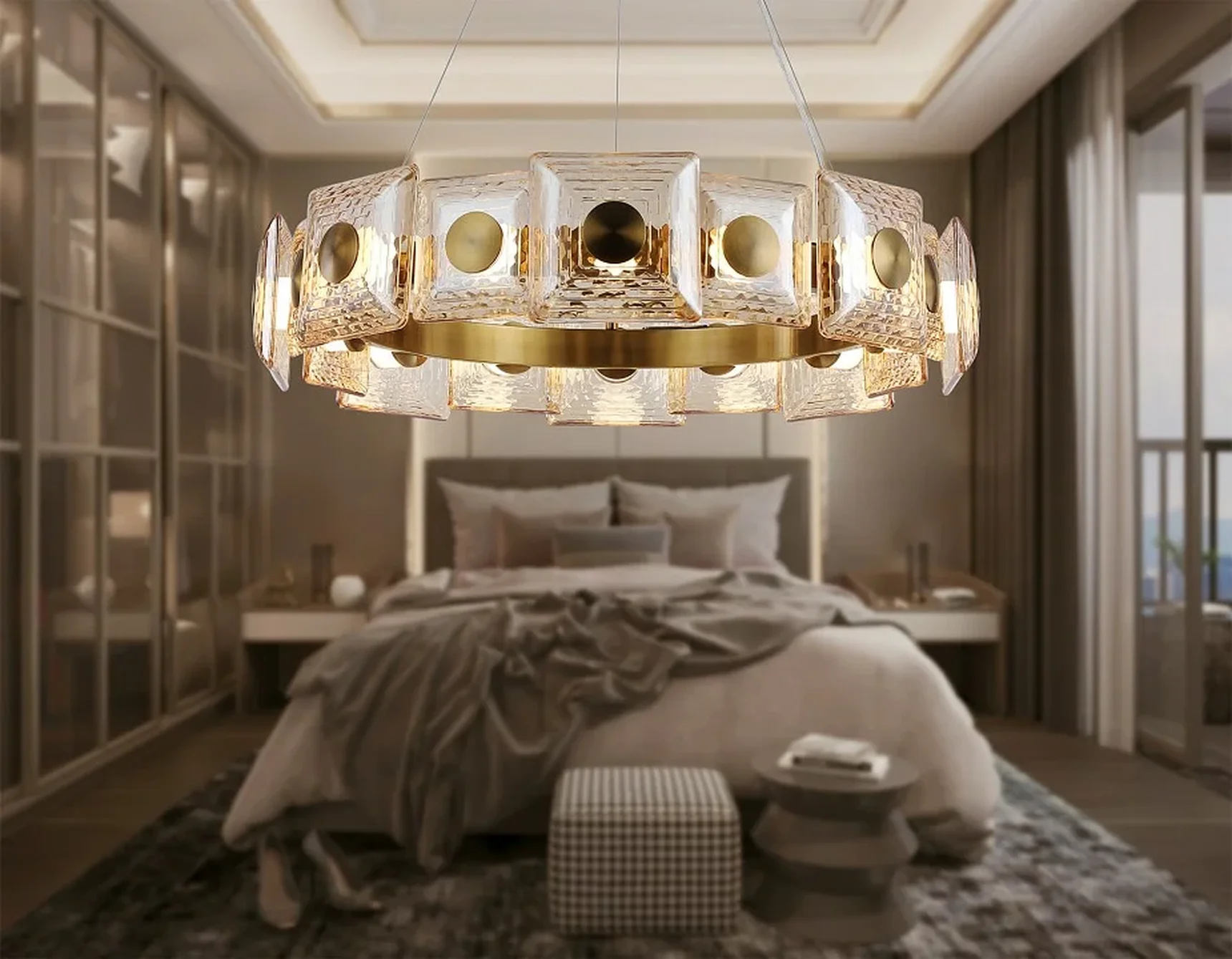 Светильник светодиодный подвесной LH31027 BS/TI латунь/янтарь 72W 3000K D700*150