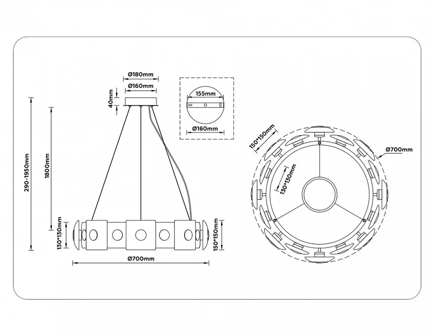 Светильник светодиодный подвесной LH31027 BS/TI латунь/янтарь 72W 3000K D700*150