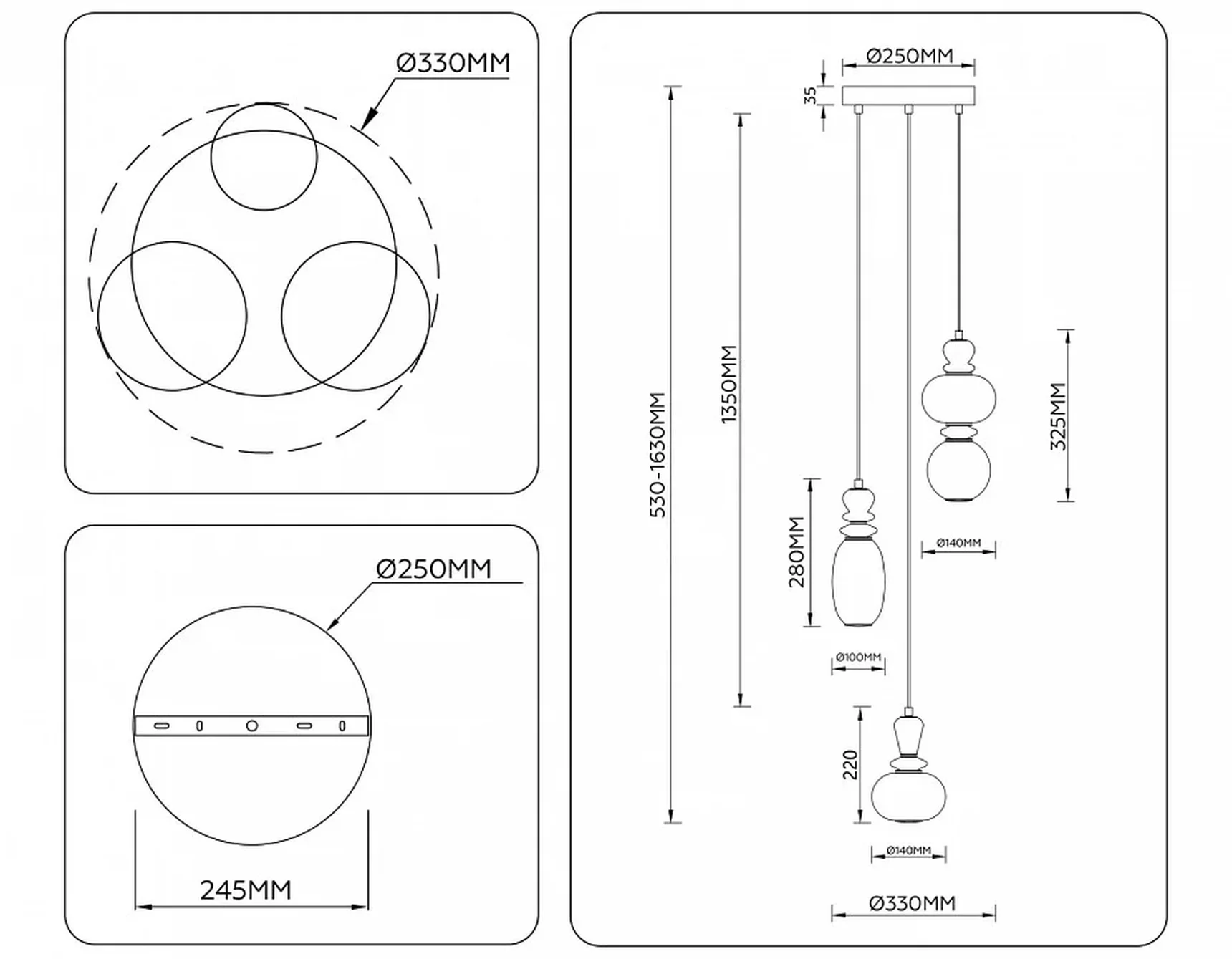 Светильник светодиодный подвесной LH53143/3 BK/WH черный/белый 19W 3000K D330*1630