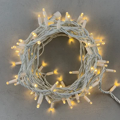 Гирлянда Нить 10м Тепло-Белая 24В, 100 LED, Провод Белый Каучук, IP65