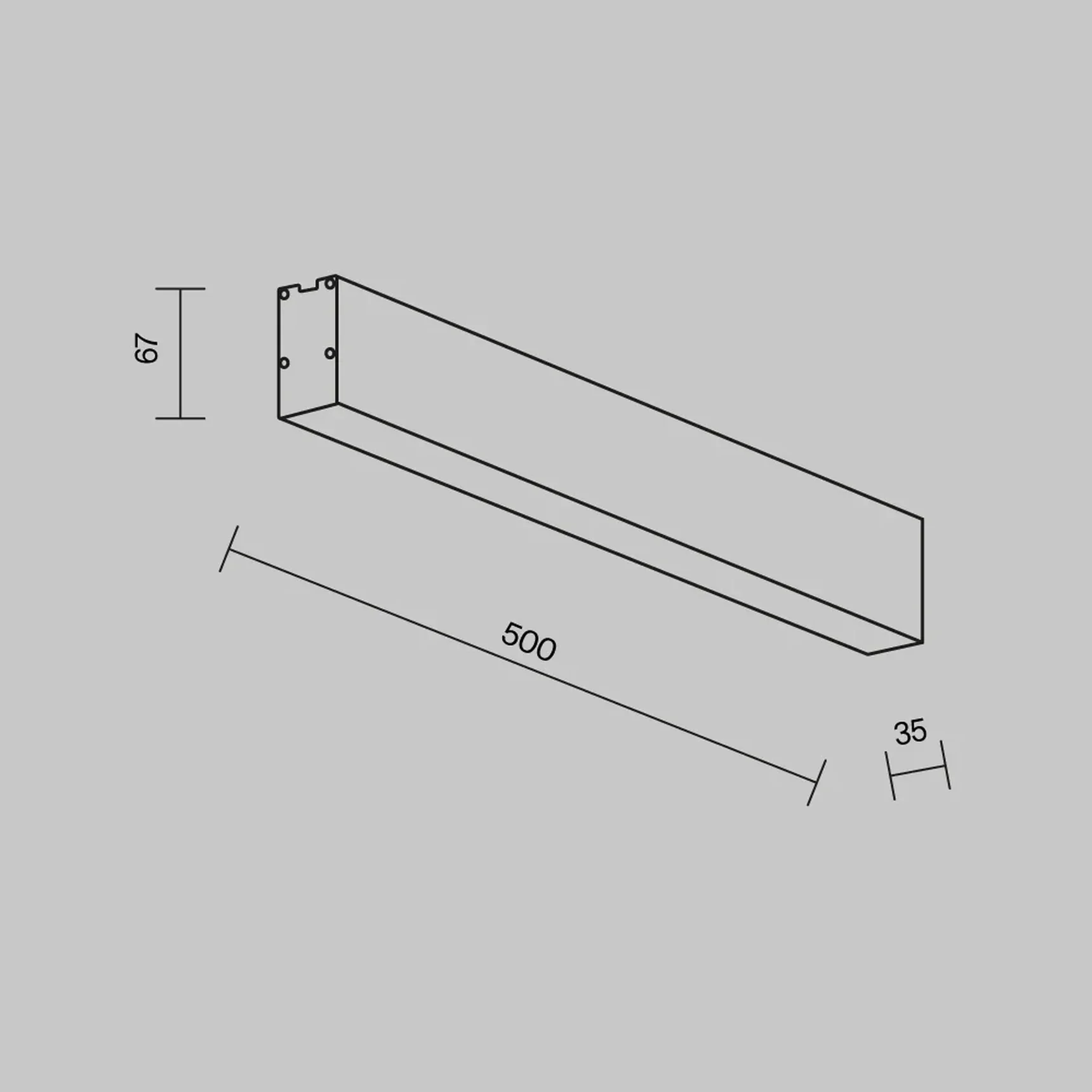Линейный светильник накладной 4000K 35x67 12 Вт (Серебро, 500 мм), LL311034