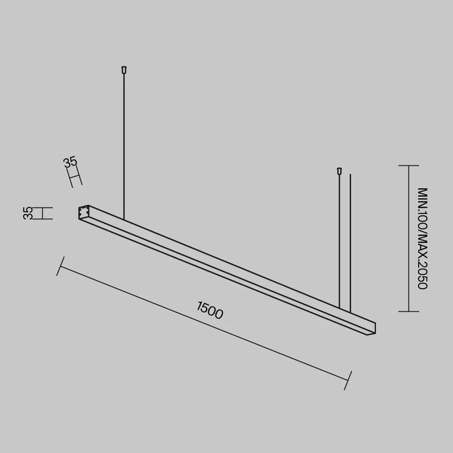Линейный светильник подвесной 4000K 35x35 36 Вт (Серебро, 1,5 м), LL312006