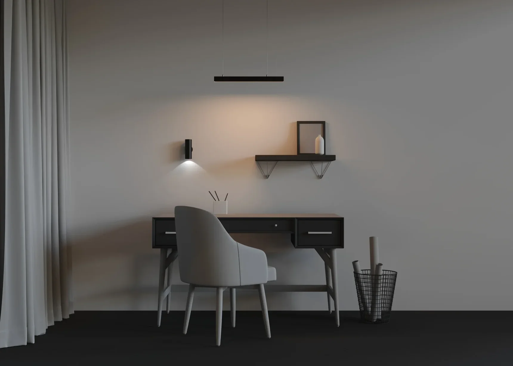 Линейный светильник подвесной 3000K 35x35 12 Вт (Черный, 500 мм), LL312009