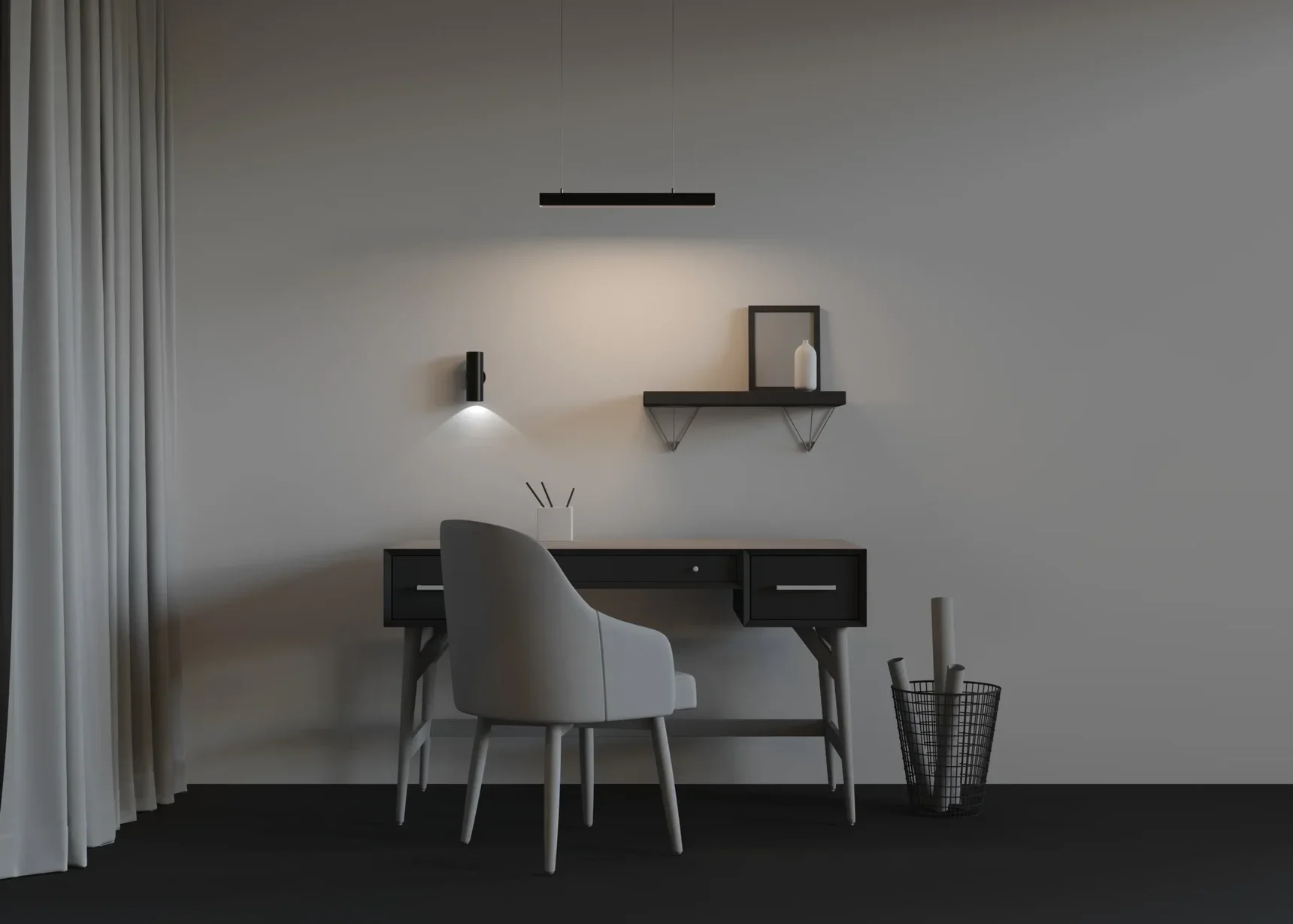 Линейный светильник подвесной 4000K 35x35 12 Вт (Черный, 500 мм), LL312010