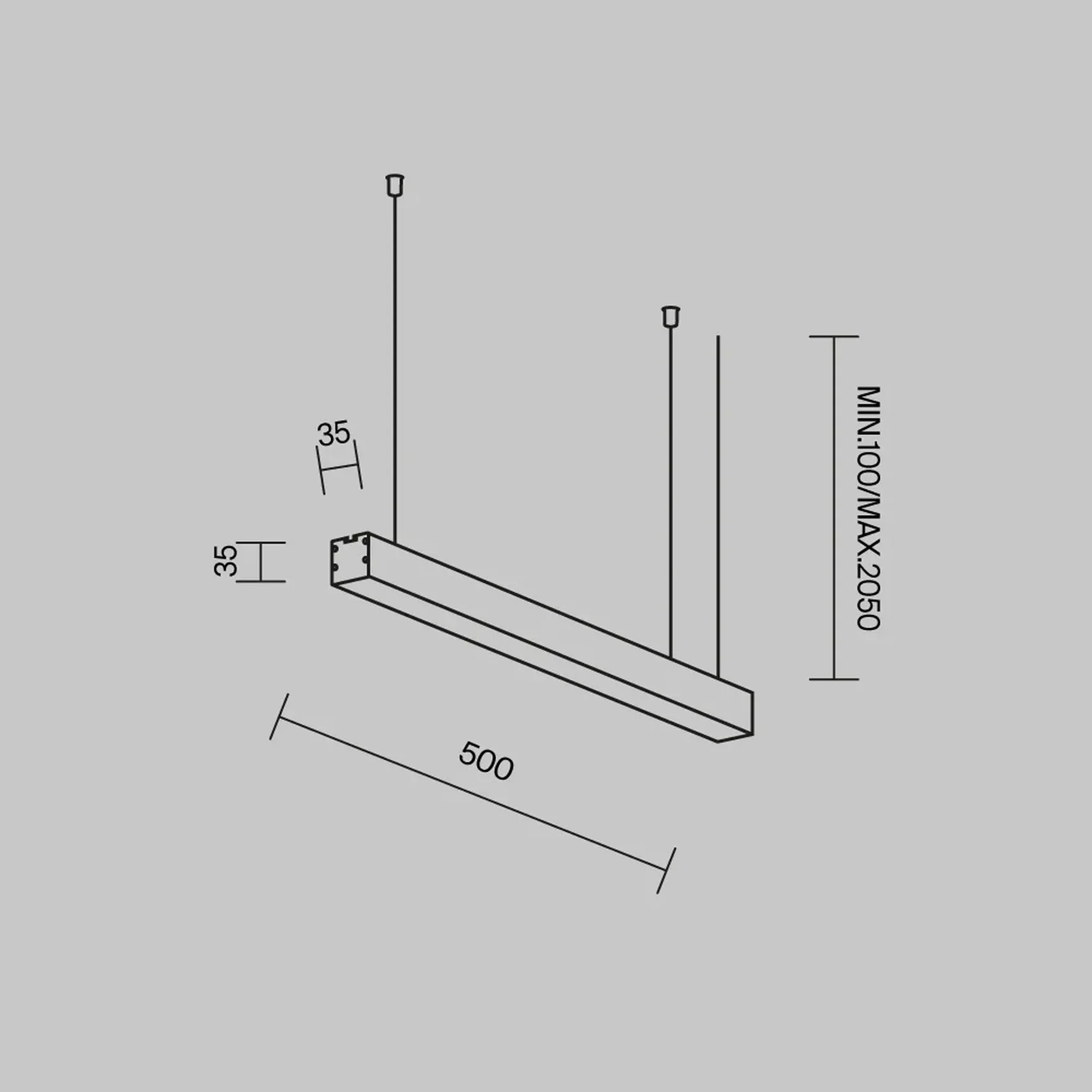 Линейный светильник подвесной 4000K 35x35 12 Вт (Черный, 500 мм), LL312010