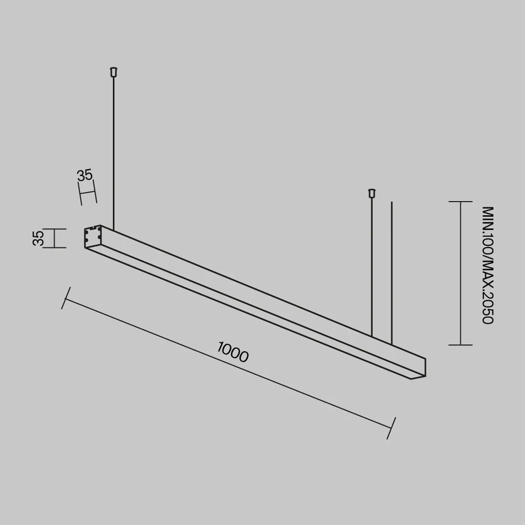 Линейный светильник подвесной 3000K 35x35 24 Вт (Черный, 1 м), LL312011