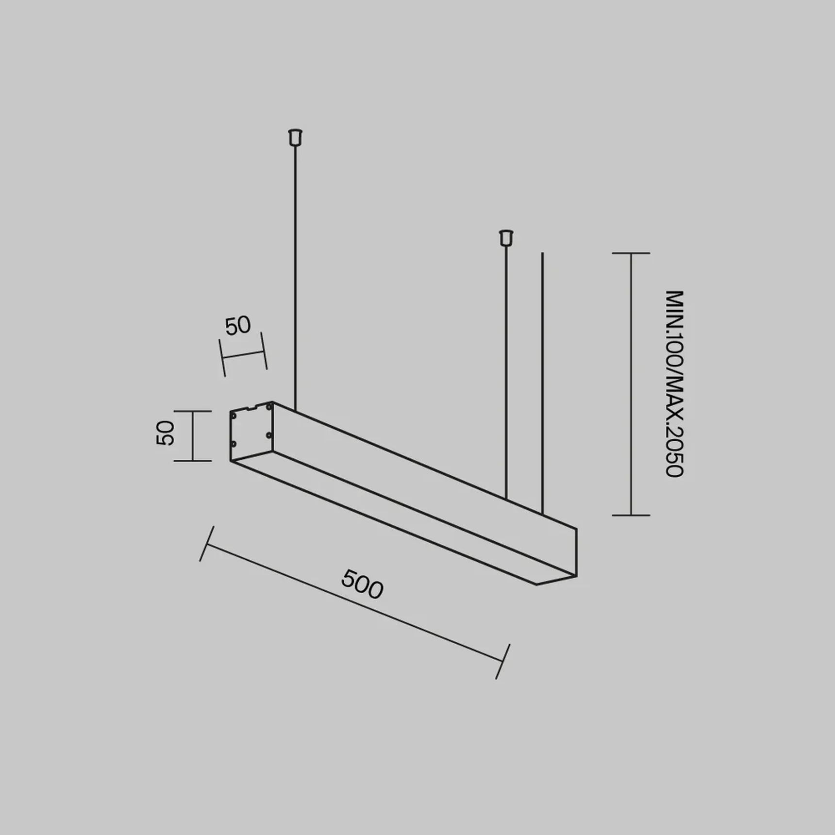 Линейный светильник подвесной 3000K 50x50 12 Вт (Серебро, 500 мм), LL312017