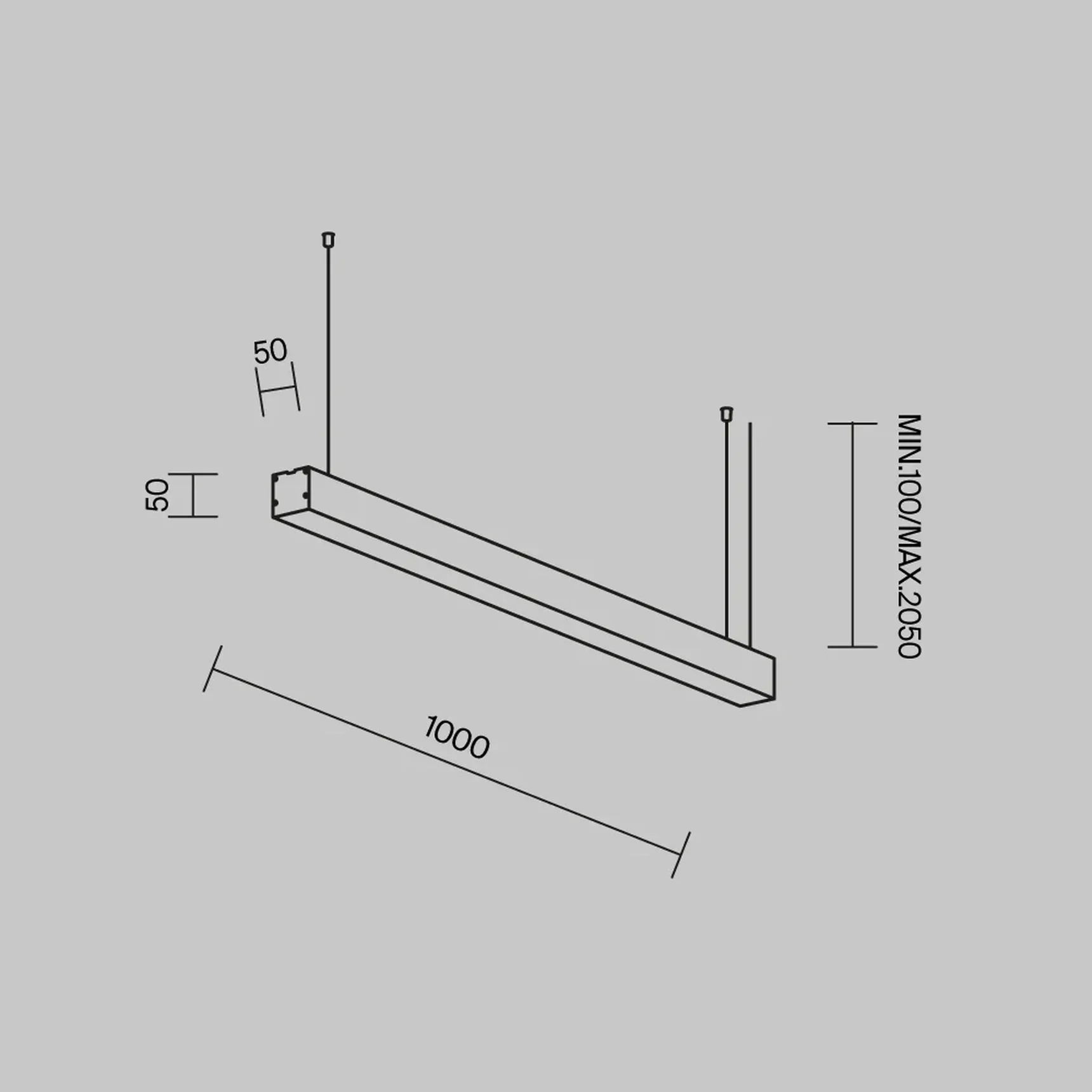 Линейный светильник подвесной 3000K 50x50 24 Вт (Серебро, 1 м), LL312019