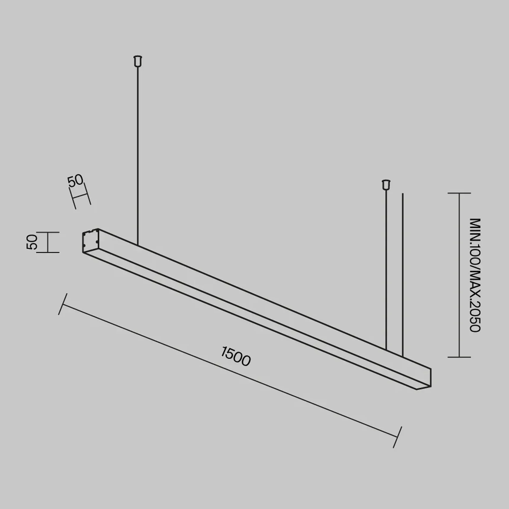 Линейный светильник подвесной 4000K 50x50 36 Вт (Серебро, 1,5 м), LL312022