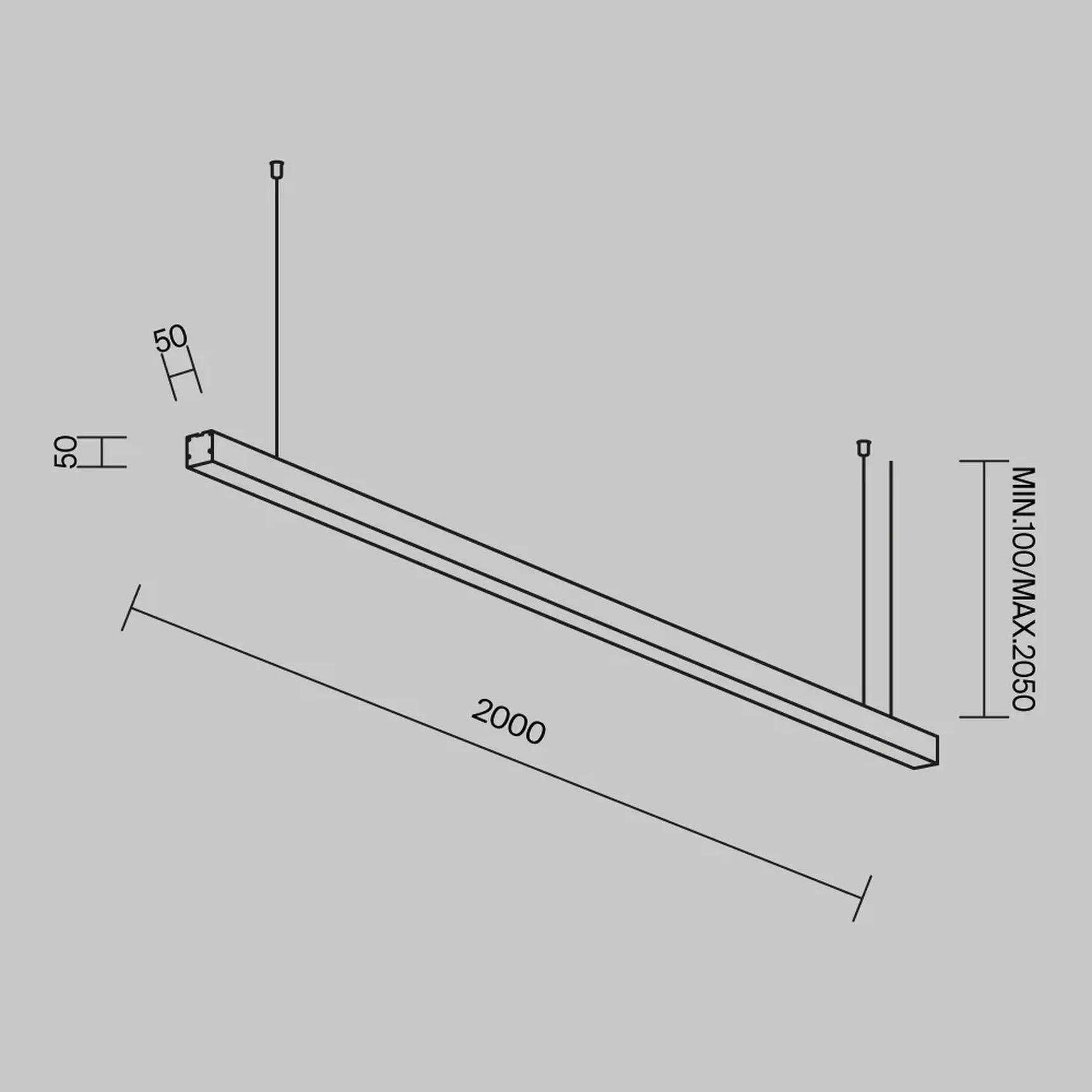 Линейный светильник подвесной 4000K 50x50 48 Вт (Серебро, 2 м), LL312024